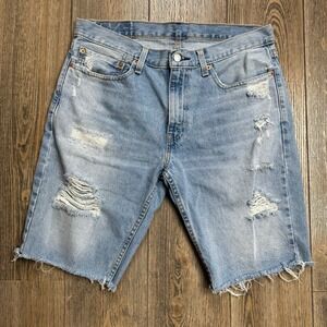 Levi's 511 Mens Light Wash Distressed Denim Shorts Size 34 Cutoff Frayed Hem